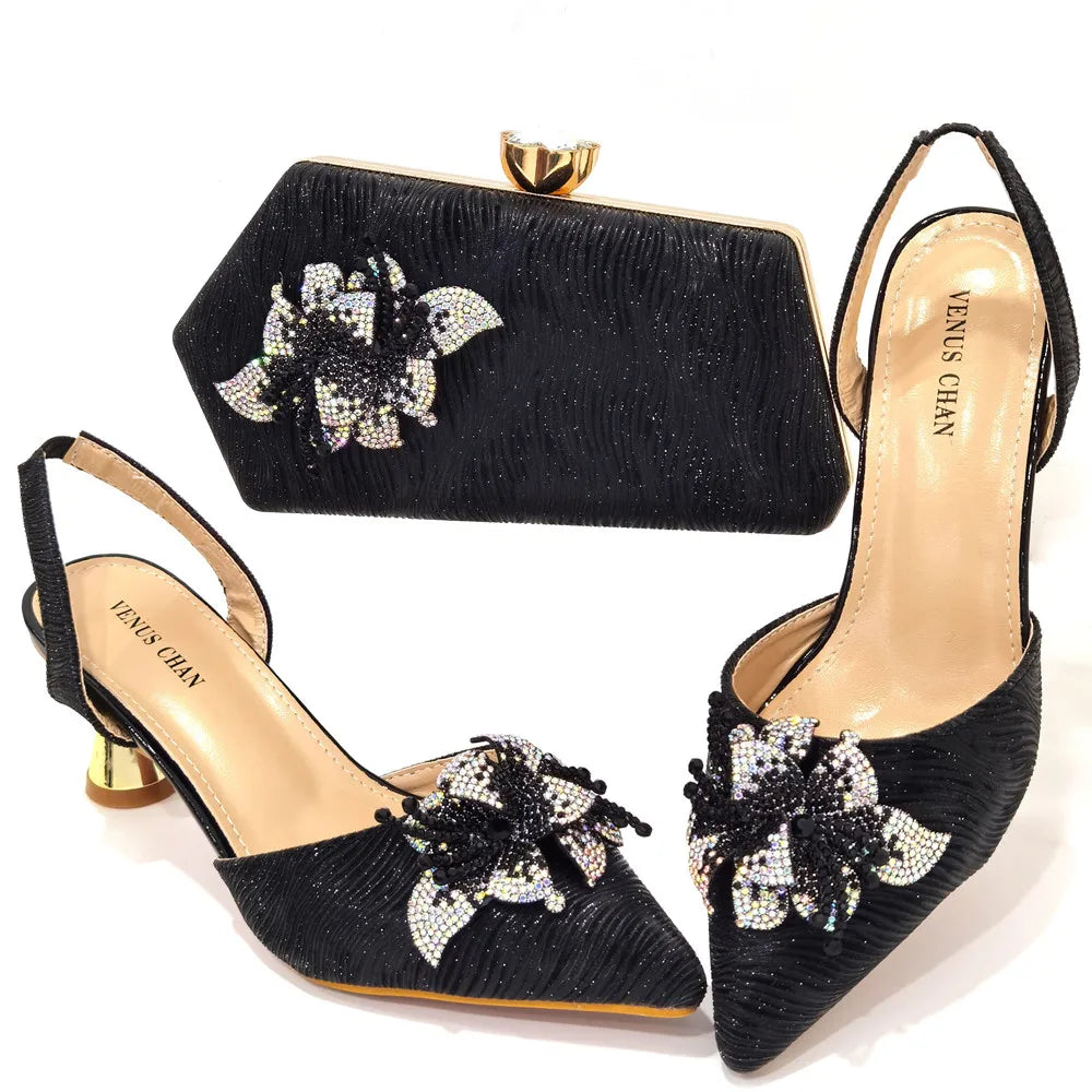 Pointed Rhinestone Stiletto High Heels Royal Pink Shoes And Bags Women
