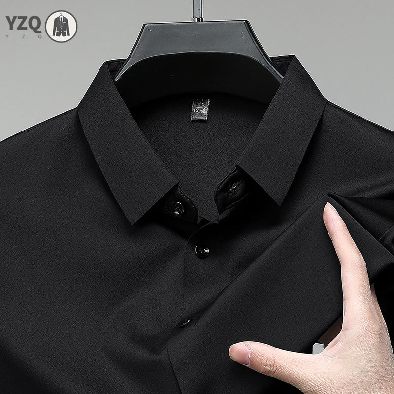 New Men's Business Casual Solid Color Short Sleeved Shirt for Summer Fashion No Ironing Comfortable and Versatile Top