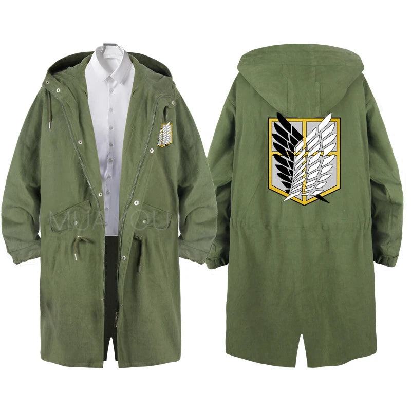 Attack on Titan Cosplay Trench Men Jackets Long Hoodie Shingeki No Kyojin Sasha Braus Ymir Armin Cosplay Wings of Liberty 3XL