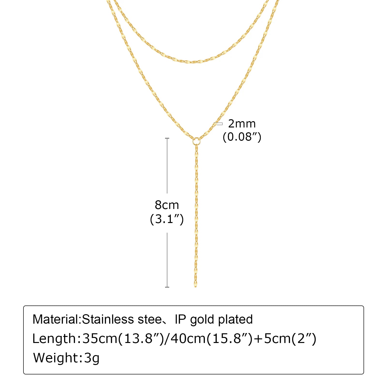 Stainless Steel Lip Chain Double Layered Fringe Necklace