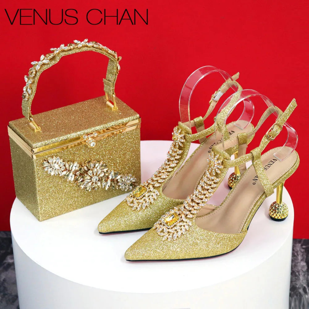 Women Party Shoes Matching Bag Set For Luxury Wedding Party