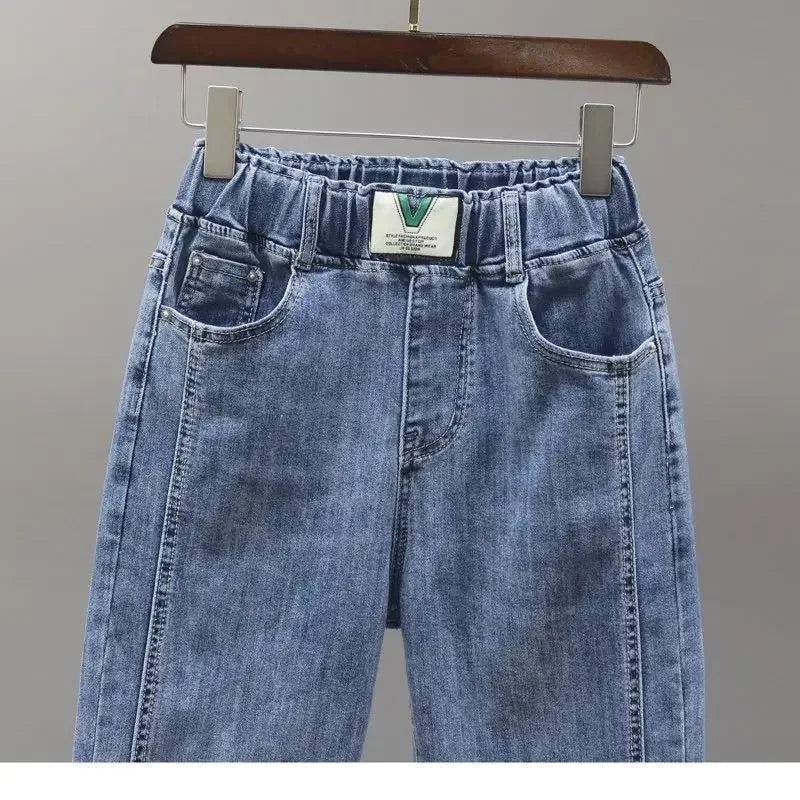2024 New Women's Jeans High-waisted Elastic Waist Slimming Straight-leg Harem Trousers Autumn Fashion Trend
