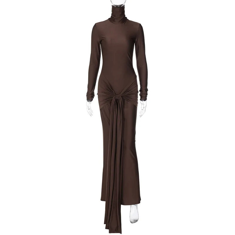 Long Sleeve Undefined Elegant Ruched Bandage Women's Dresses