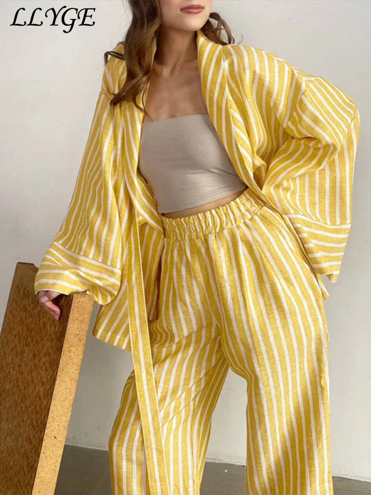 Women's Striped Lace Up Pants