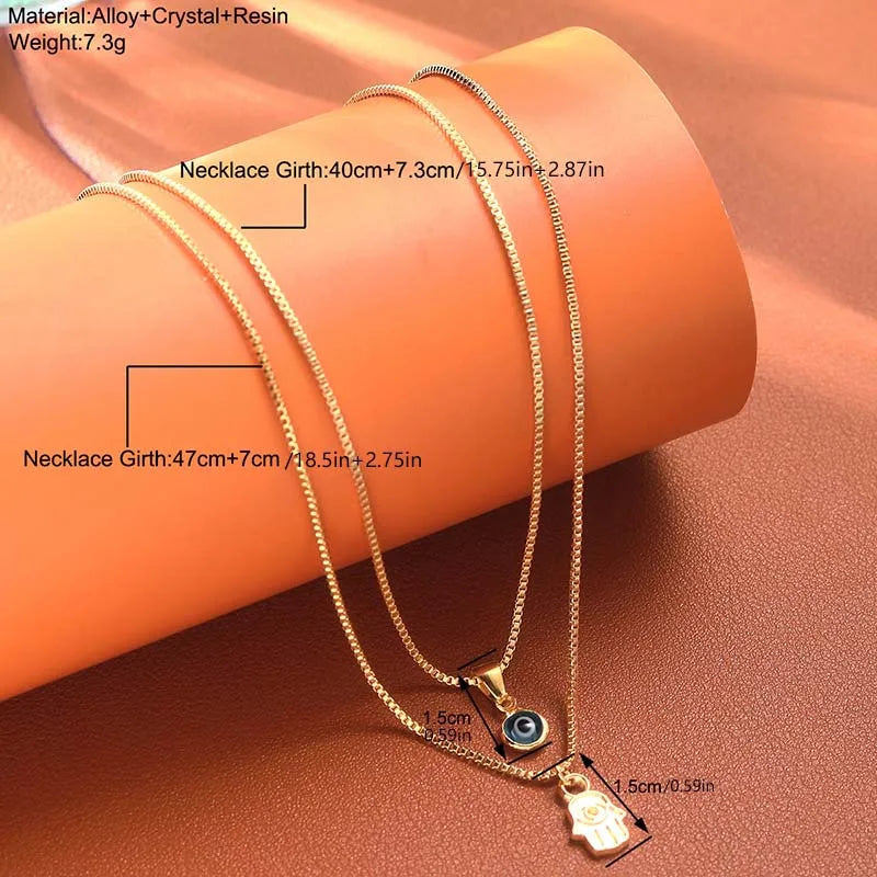 Lucky Double Layer Palm Evil Eyes Pendant Necklace for Women