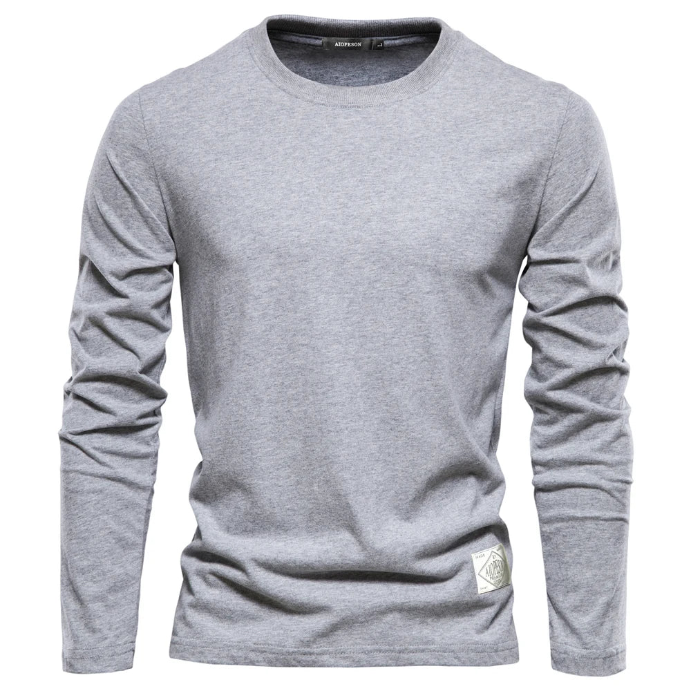 T-shirt homme 100 % coton à manches longues, t-shirts décontractés unis pour homme, hauts de qualité supérieure, vêtements classiques pour homme, t-shirts pour homme.