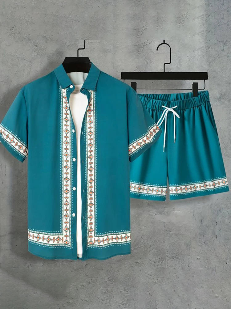 Shirt Set Men's Summer 3D Printed Shirt And Shorts Set Men's And Women's Fashion Casual Fresh Simple Lapel Hawaiian Shirt