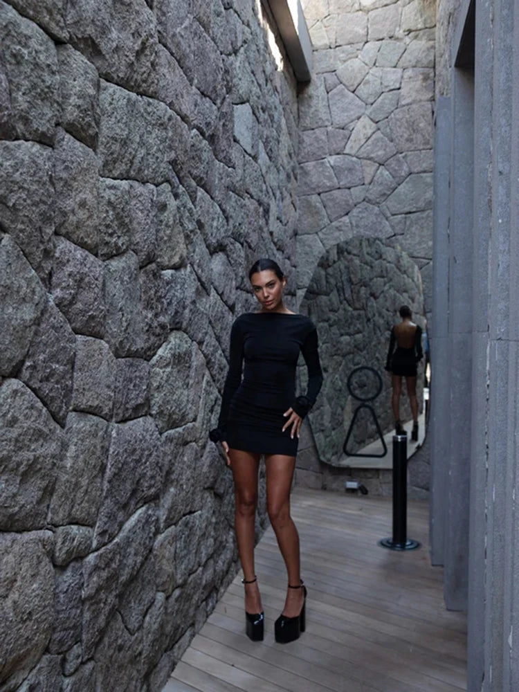 Long Sleeve Tight Dress For Women Sexy Backless Bodycon Mini Dress