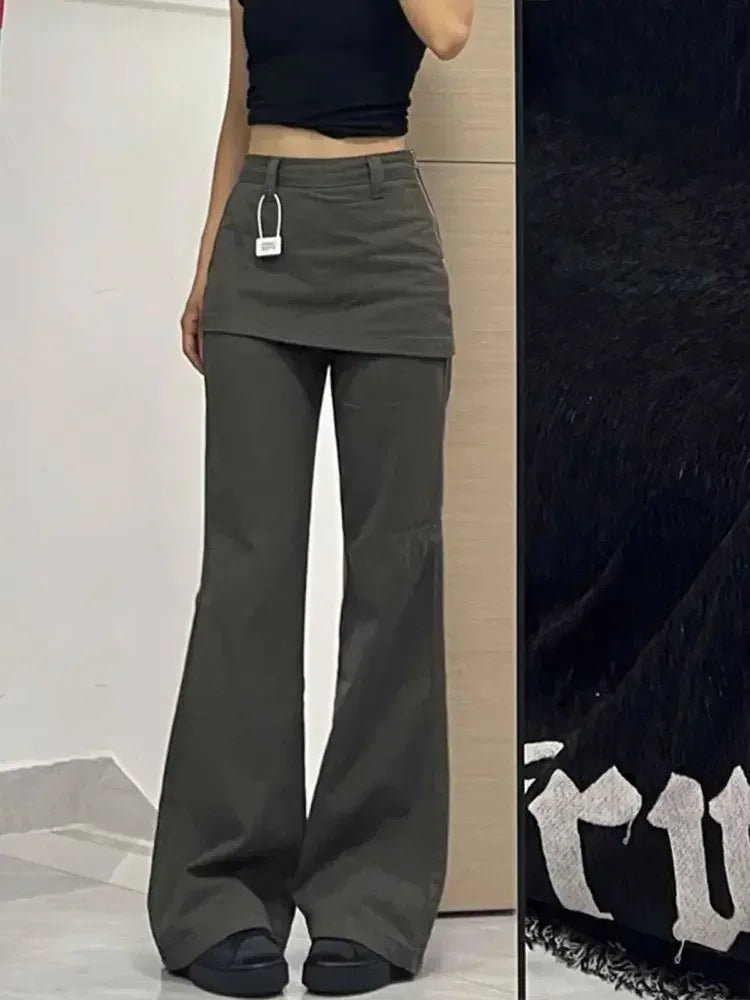 2025 Autumn Female Harajuku High Waist Flared Jeans Retro Y2K Hight Street Pants Women's Vintage Patchwork Denim Trouser