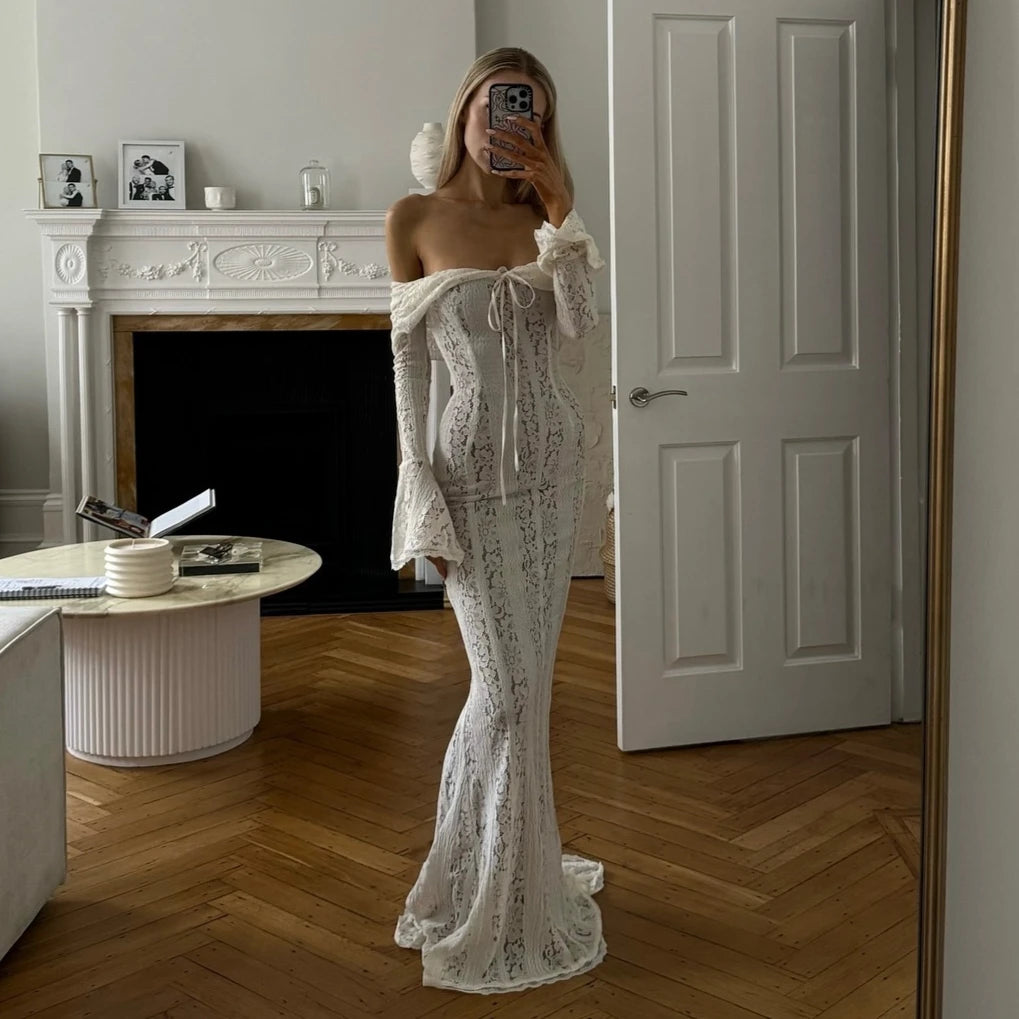 Long Sleeve Evening Party Dresses Women Black Sexy Elegant Maxi