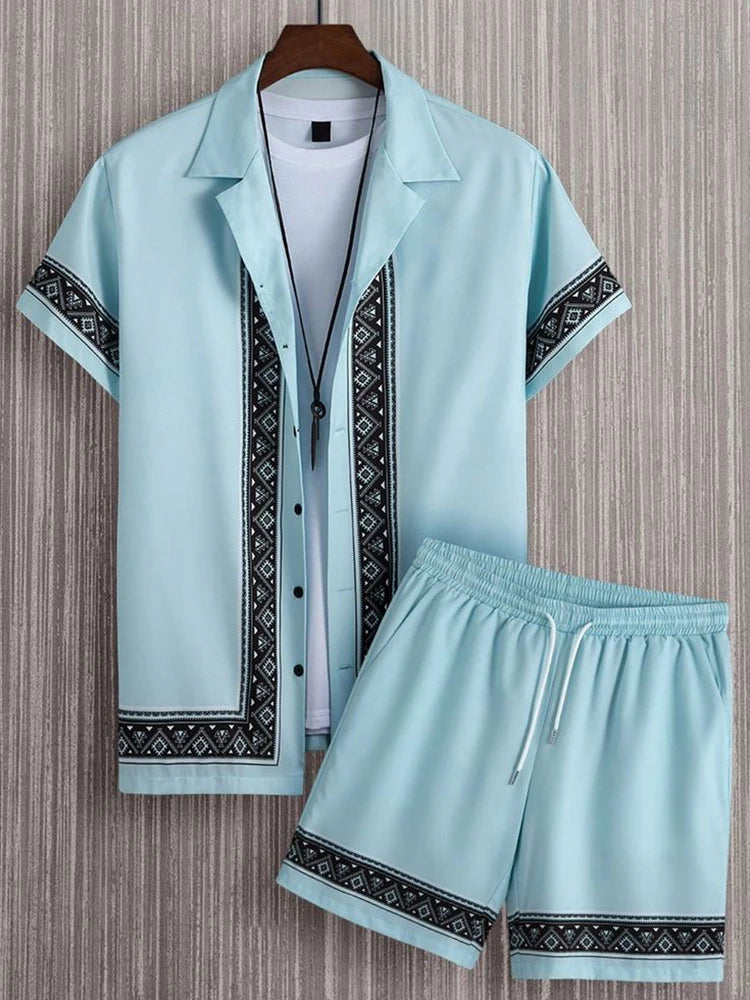 Shirt Set Men's Summer 3D Printed Shirt And Shorts Set Men's And Women's Fashion Casual Fresh Simple Lapel Hawaiian Shirt