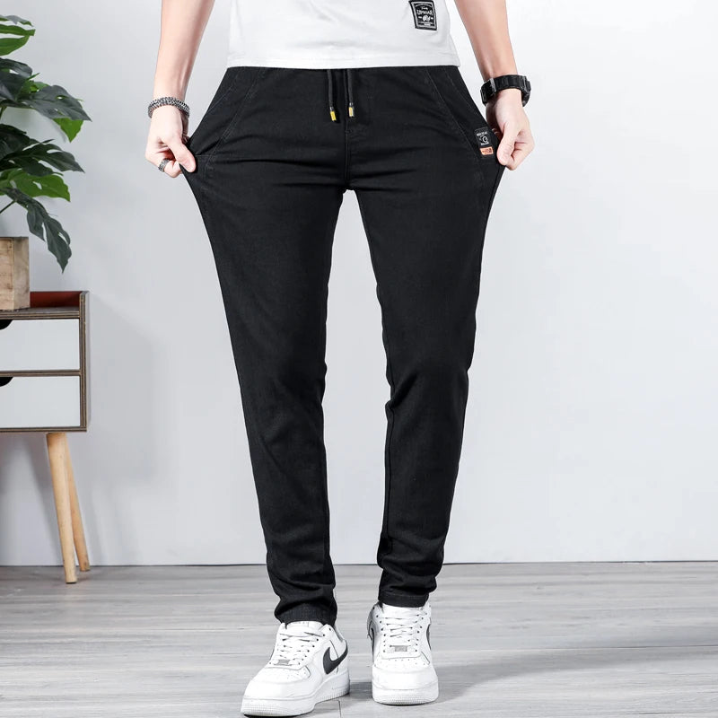 Spring Summer Men Casual Pants Elastic Waist Design Straight Slim Trousers Korean Trendy Stretch Male Pants Brand Clothing
