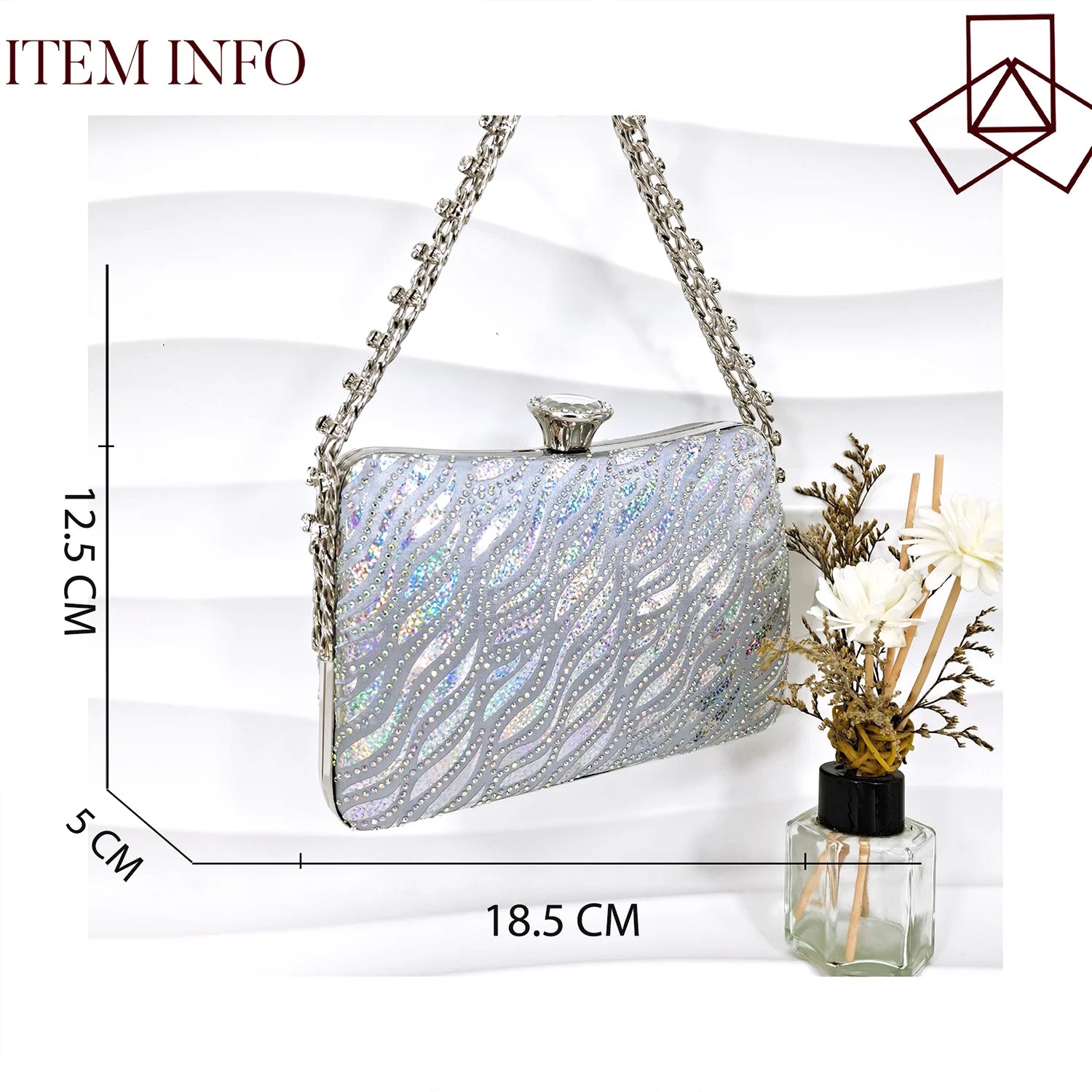 Ladies Heel and Bag Set Full Diamond Fashion Silver Color Pumps