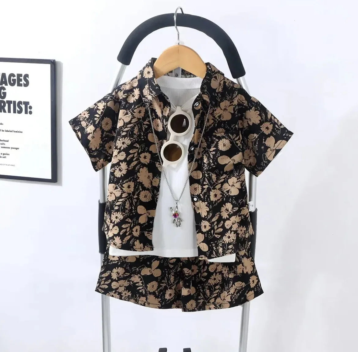 Casual Short Sleeve Tops+Shorts For Kids