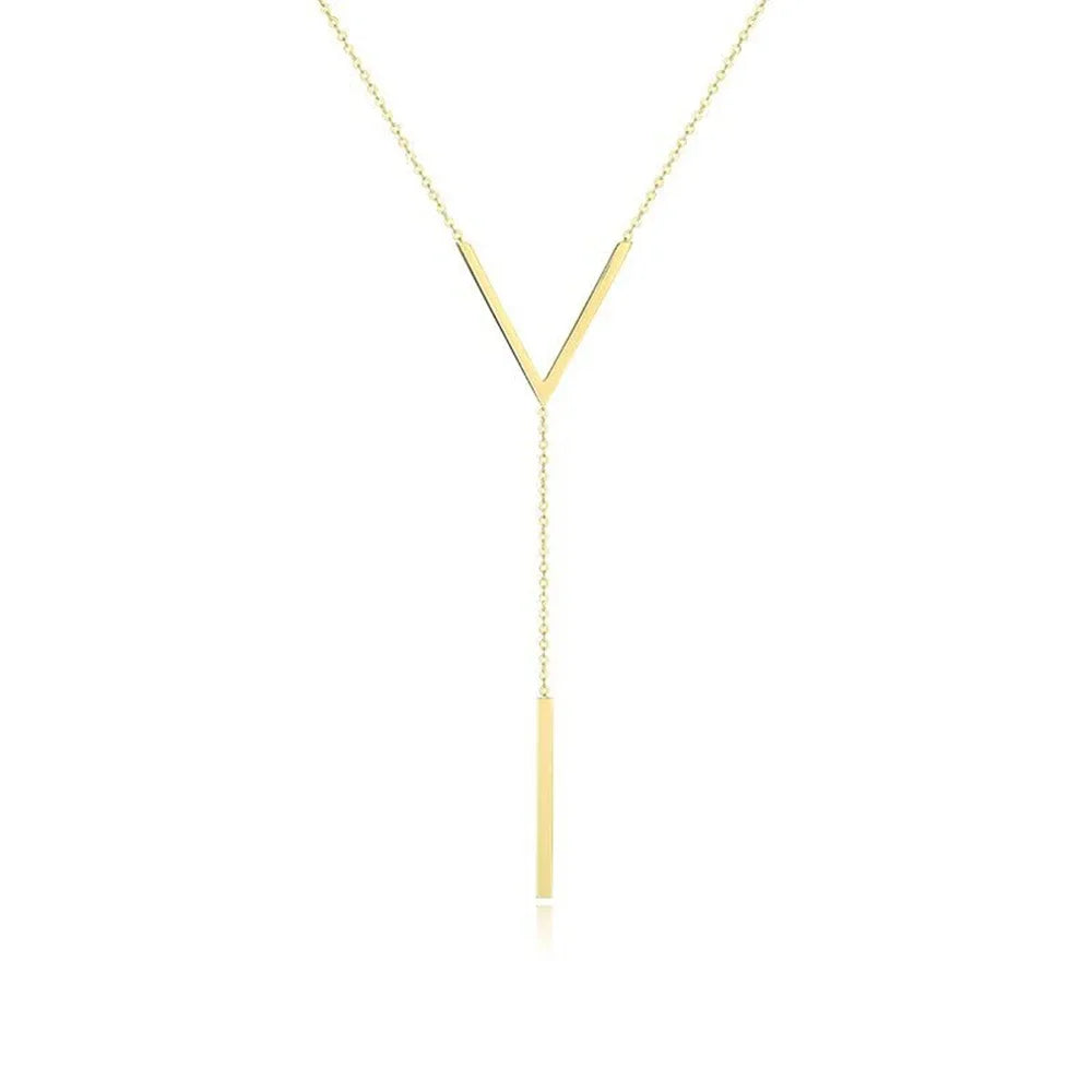 V-shaped Long Clavicle Gold Colour Chain Necklace