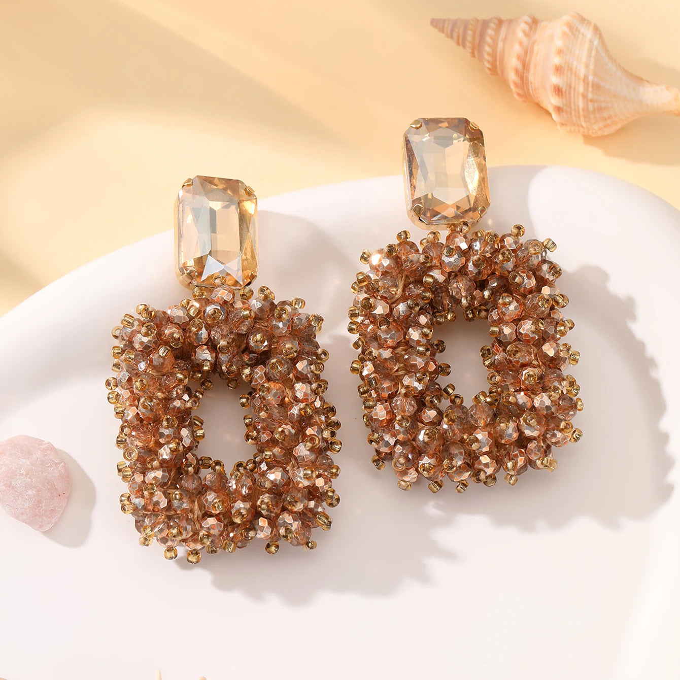 Square Crystal Drop Earrings for Women