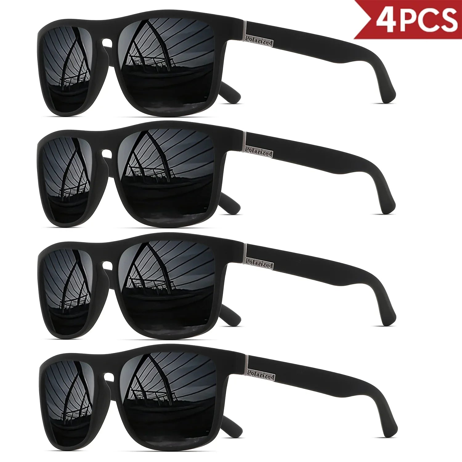 4PCSClassic Square Polarized Sports Sunglasses Lightweight PC Frame UV400 for Driving Fishing Cycling Unisex Everyday Durability