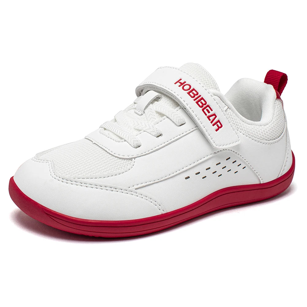 HOBIBEAR Kids Wide Toe Shoes Big Kid Barefoot Hook Loop Minimalist Sneakers Artificial Leather Mesh Shoes