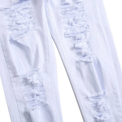 Men's White Jeans Fashion Hip Hop Ripped Skinny Men Denim Trousers
