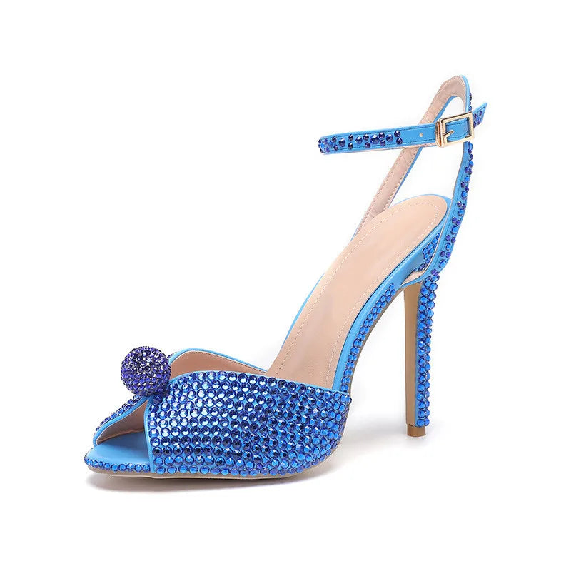 Runway style Rhinestone Sequined Peep toe Women Gladiator Sandals Summer Elegant High heels Crystal Wedding Banquet Bridal Shoes