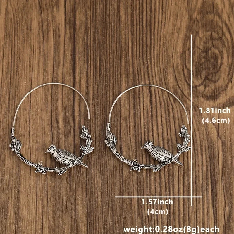 Vintage Animal Bird Leaf Round Women Earrings