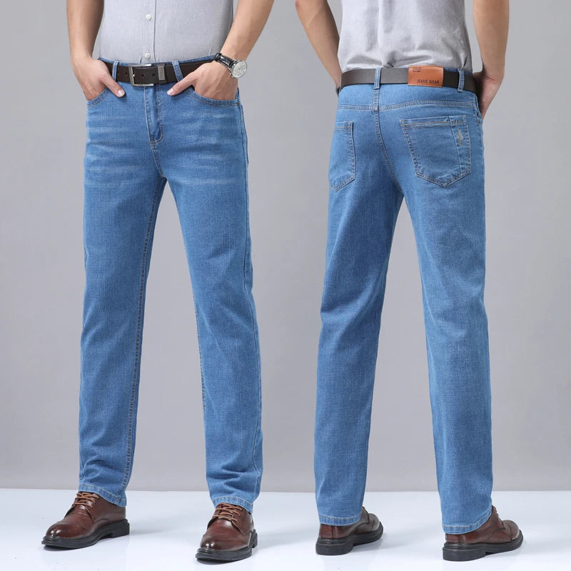 Summer new men's micro elastic straight leg denim pants with shape and skin friendly business men's pants in multiple sizes