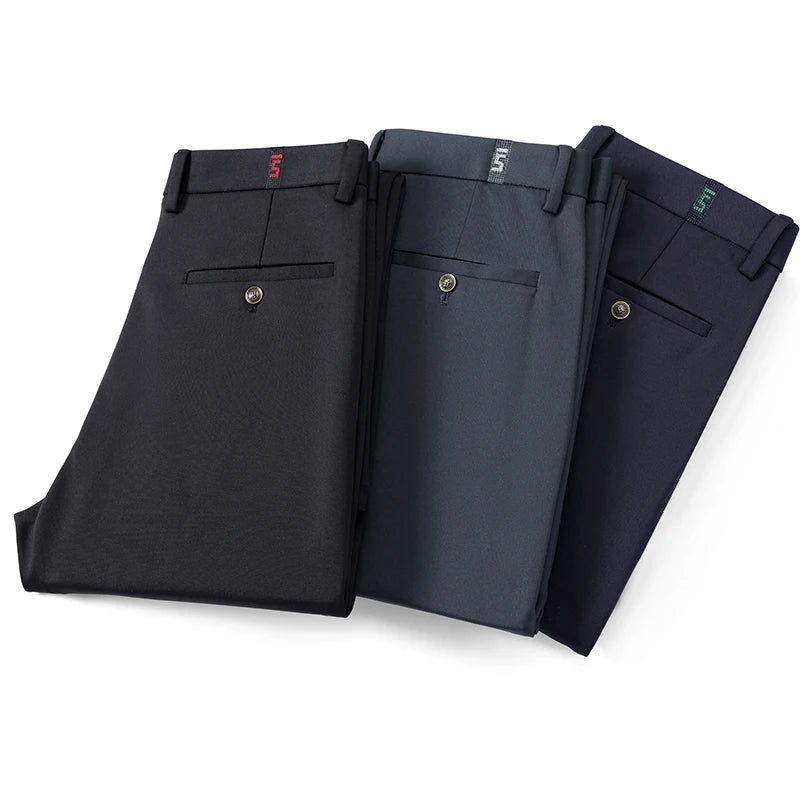 Stretch Suit Pants Men's Summer Thin Straight Business Trousers Ice Silk Casual Drape Breathable Formal Male Work Clothes