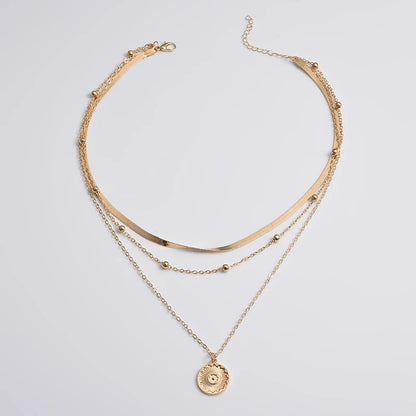 Sterling Silver Three-Layer Round Necklace For Women