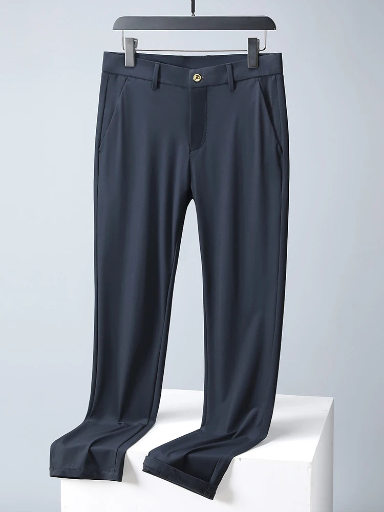 2022 New Summer Men Long Pants Breathable Stretched Spandex Nylon Slim Thin Chinos Male Business Formal Straight Suit Trousers