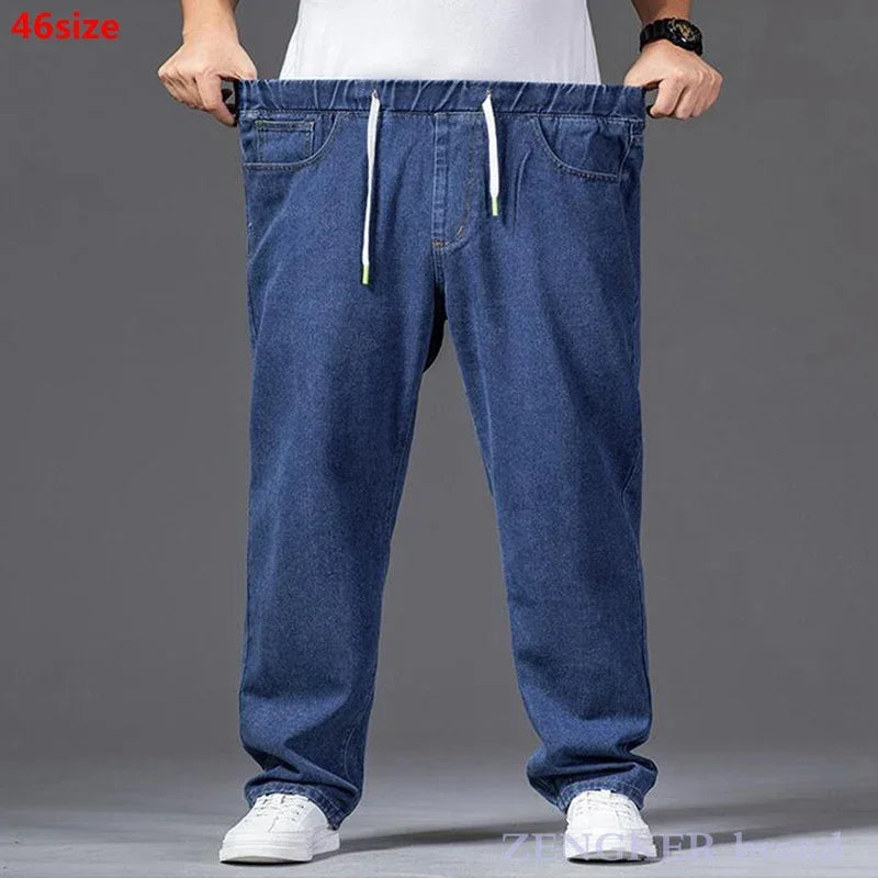 Autumn thick-legged big trousers wide trousers jeans men's straight loose big-legged wide-leg large size 46 44 42 denim jeans