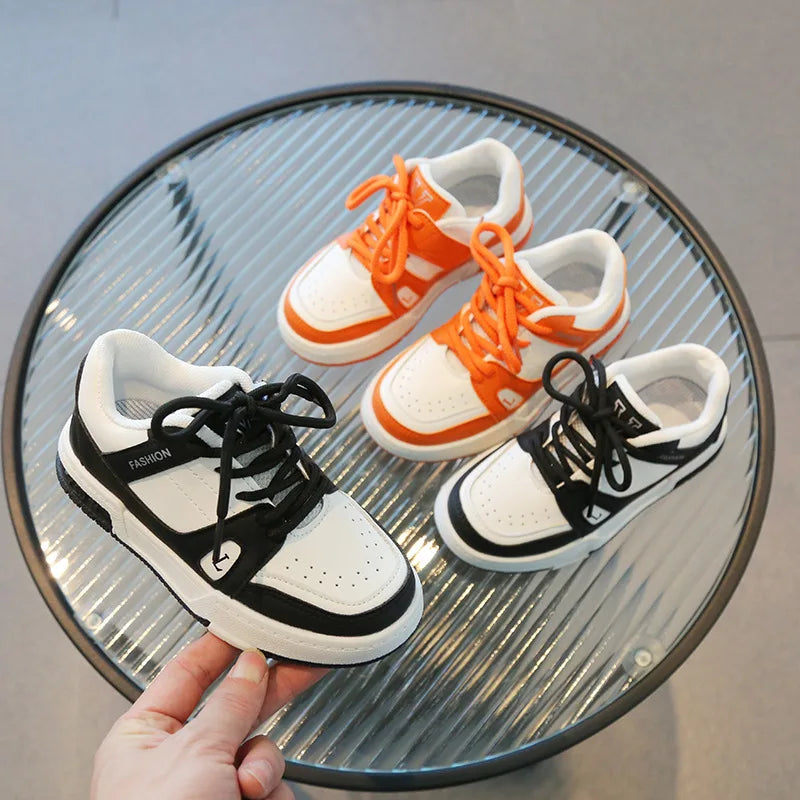 Platform Sports Shoes Flat Kids Sneakers for Girls tenis Spring Casual Lace Up Black Orange Boy Fashion Children Footwear G02111