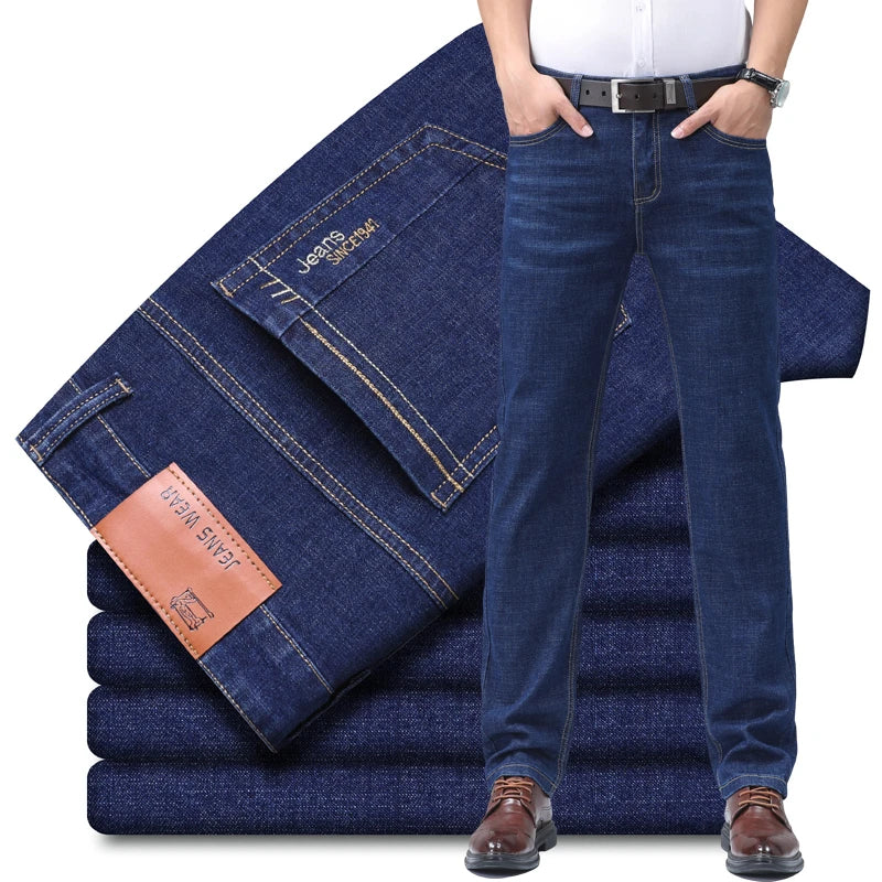 Summer new men's micro elastic straight leg denim pants with shape and skin friendly business men's pants in multiple sizes