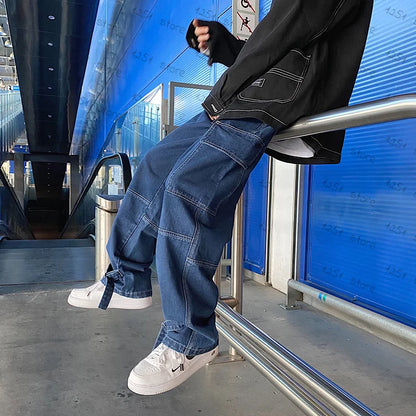 Cargo jeans mens Wide Leg Denim pants Loose Jeans