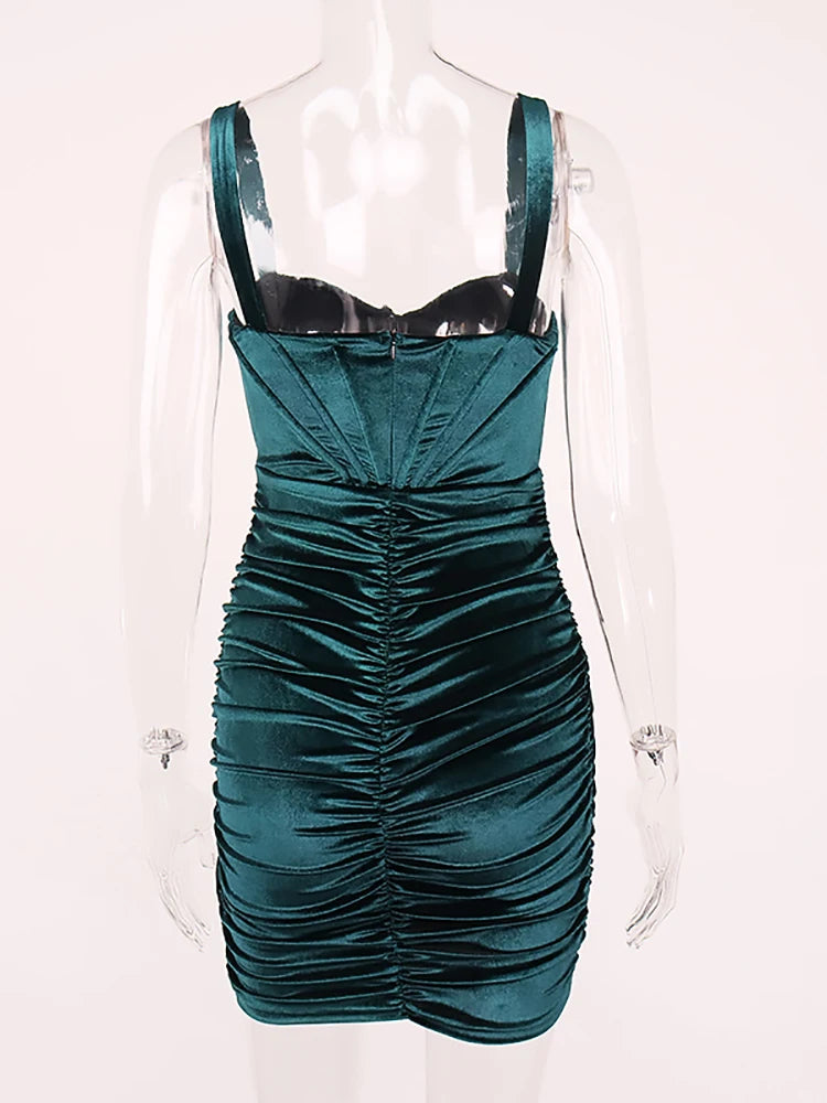 Velvet Corset Dress Boning Ruched 2 Layer Stretch  Sweetheart