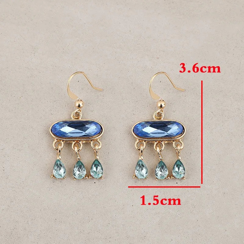 Elegant Oval Dark Blue Stone Earrings