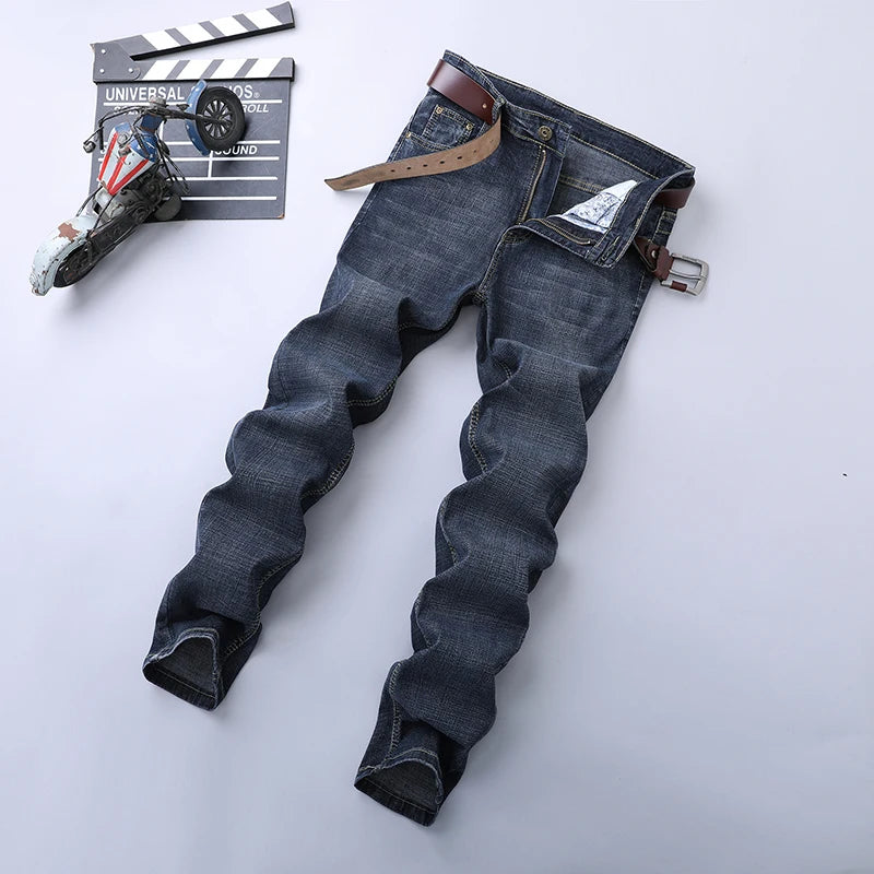 Spring Autumn 2025 Men's Smart Jeans Business Fashion Straight Regular Blue Stretch Denim Trousers Classic Men Plus Size 28-40