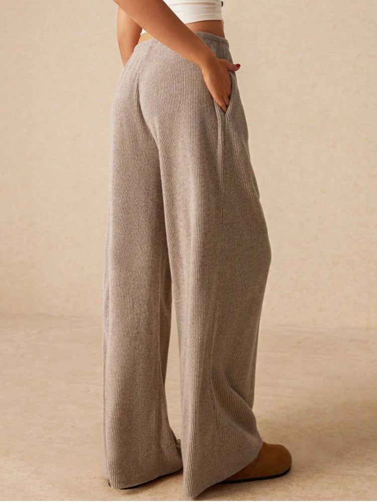 Women's Casual Slim, Simple and Comfortable Daily Versatile Solid Color Drawstring Straight Wide-Leg Trousers