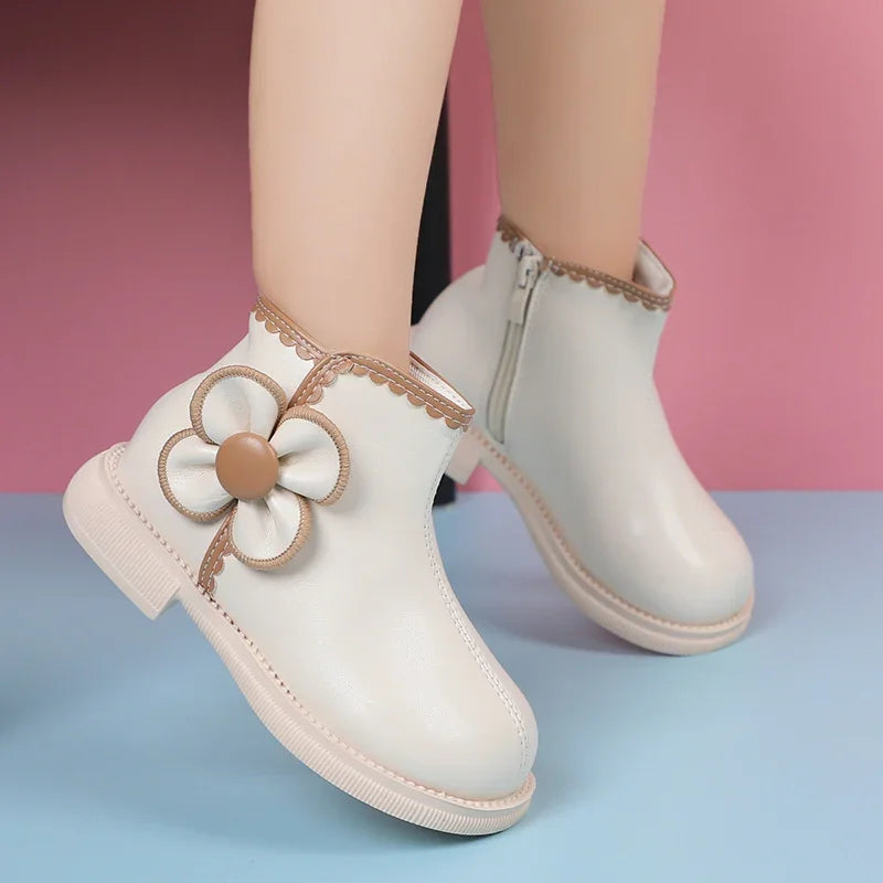 2023 Girls Short Boots Fashion Kids Versatile Soft Black Side Zipper Spring Autumn New Children Leather Boots Drop Shipping PU