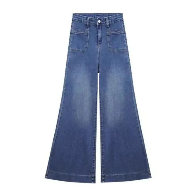 Autumn Spring Wide Leg Jeans Women Denim Pants Vintage Denim Trousers Fashion Female Bllue Straight Jeans Casual Wide Leg Pants