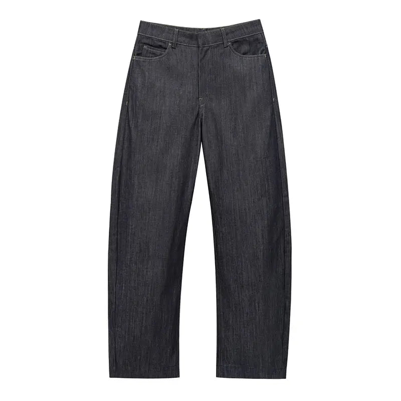 TRAFZA Spring New Denim Blazer Pant Suit Women Solid Single Breasted Coat+Elegant Office Lady Vintage Female Wide Leg Long Jeans