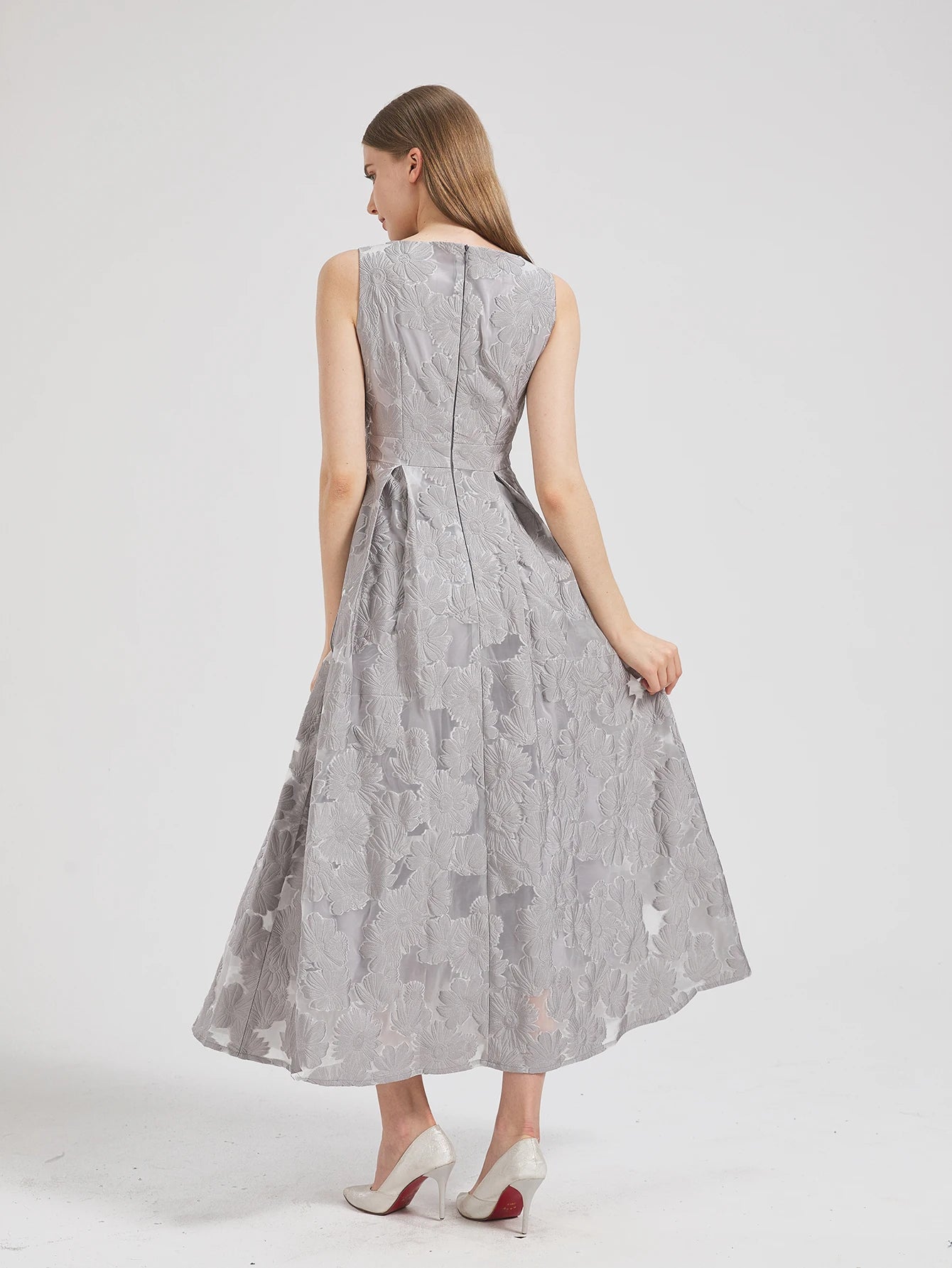 Women Fashion Organza Embroidery Elegant Long Dress