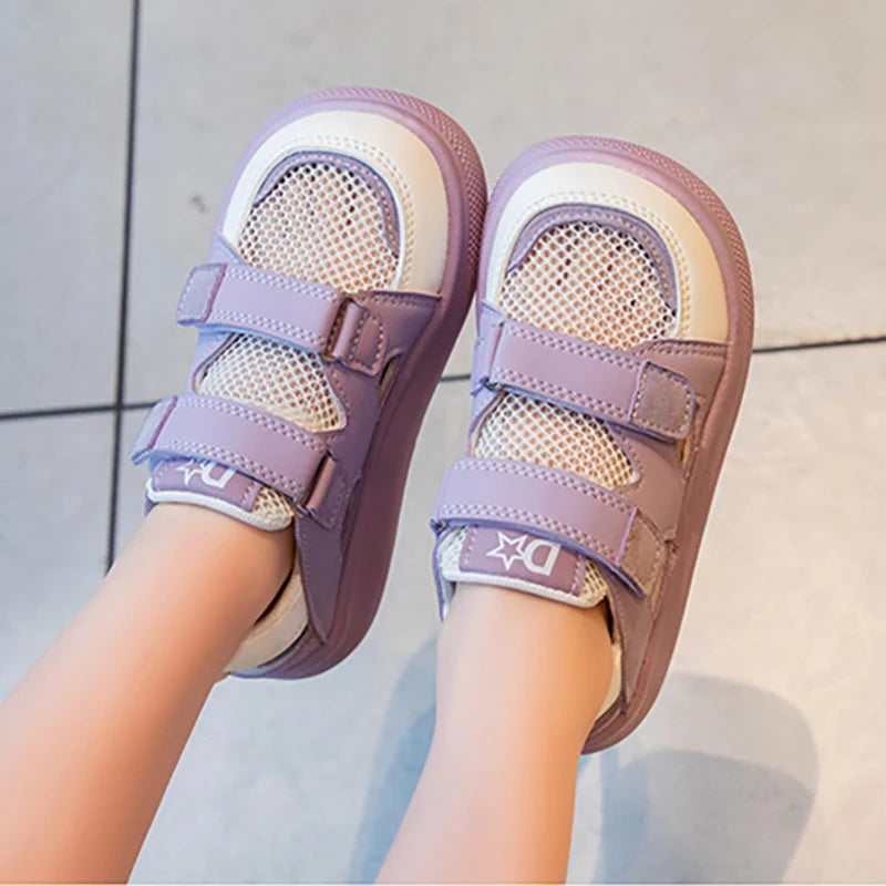 Oulylan Summer Hollowed Out Mesh Sneakers Fashion Children's Breathable Board Shoes Girls Casual Antiskid Running Footwear