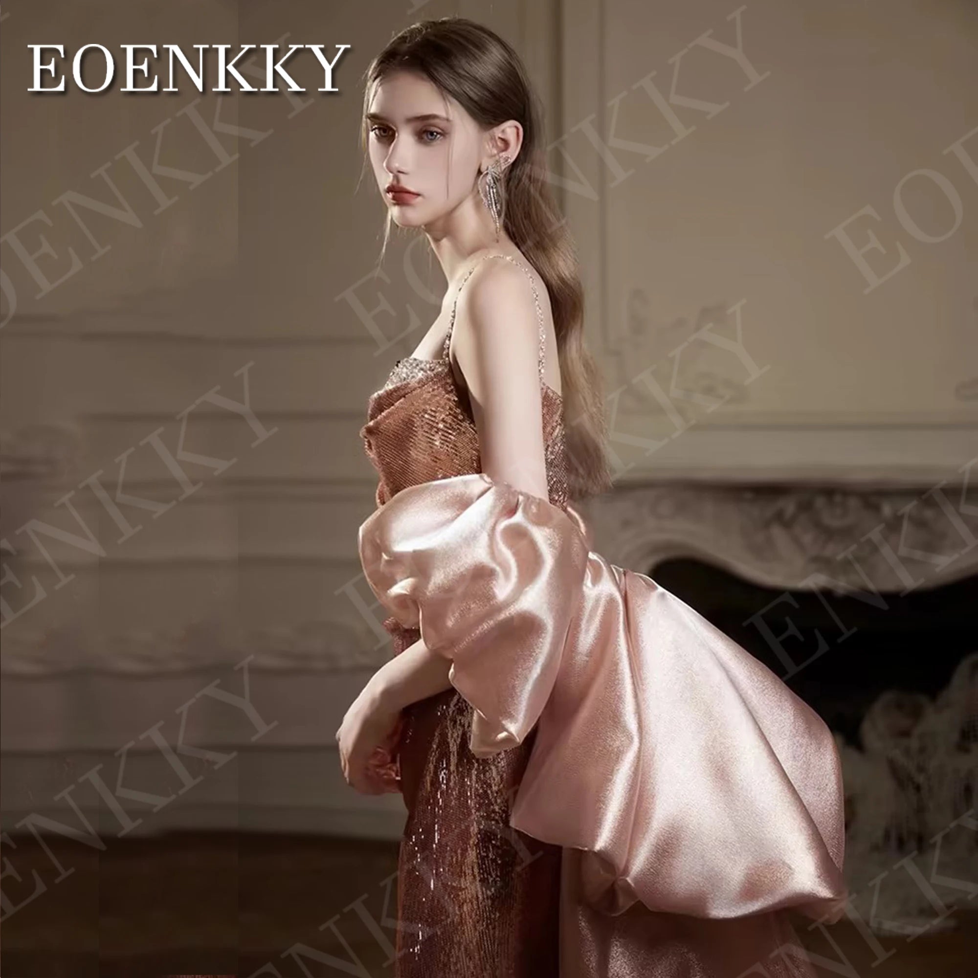 Long Mermaid Evening Dresses Glitter Sequin Spaghetti Strap
