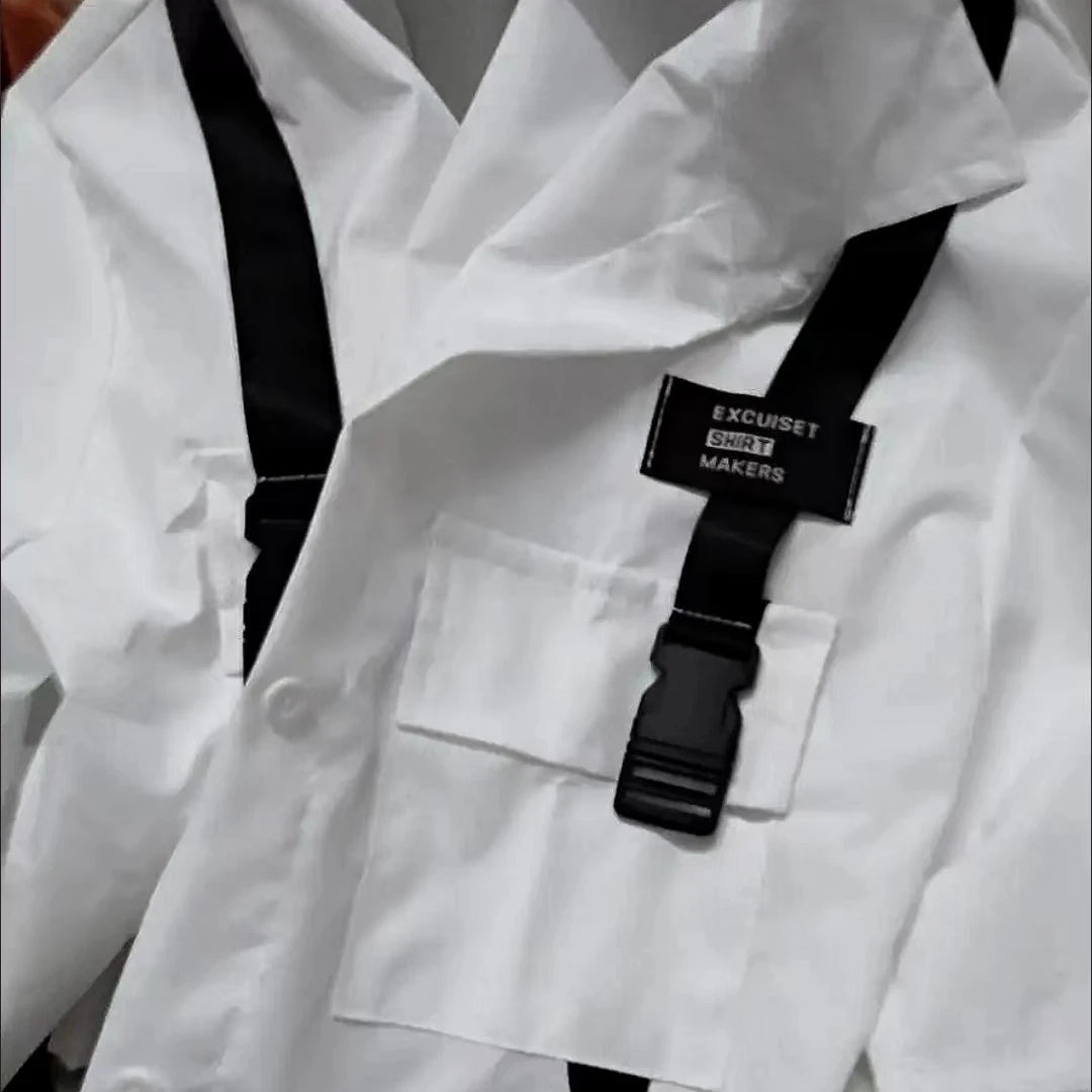 Cargo Pants with Chain 2 Piece Sets White Black Harajuku Shirt