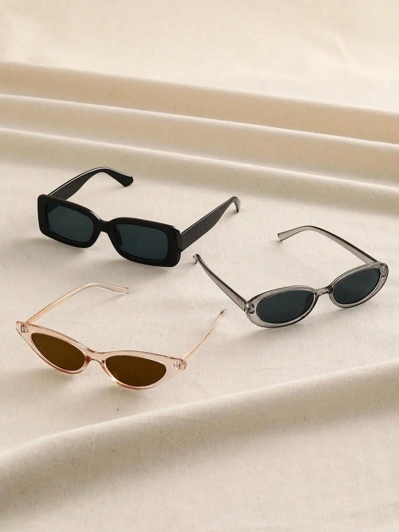 3PCS Unisex Cat Eye&Round&Square Plastic Frame Fashion Sunglasses For Outdoor Travel Hiking