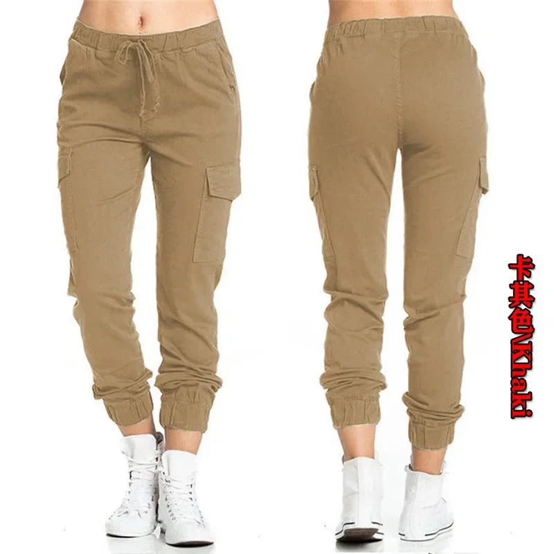 Women's Cargo Pants Multi-Pocket Drawstring Elastic Waist
