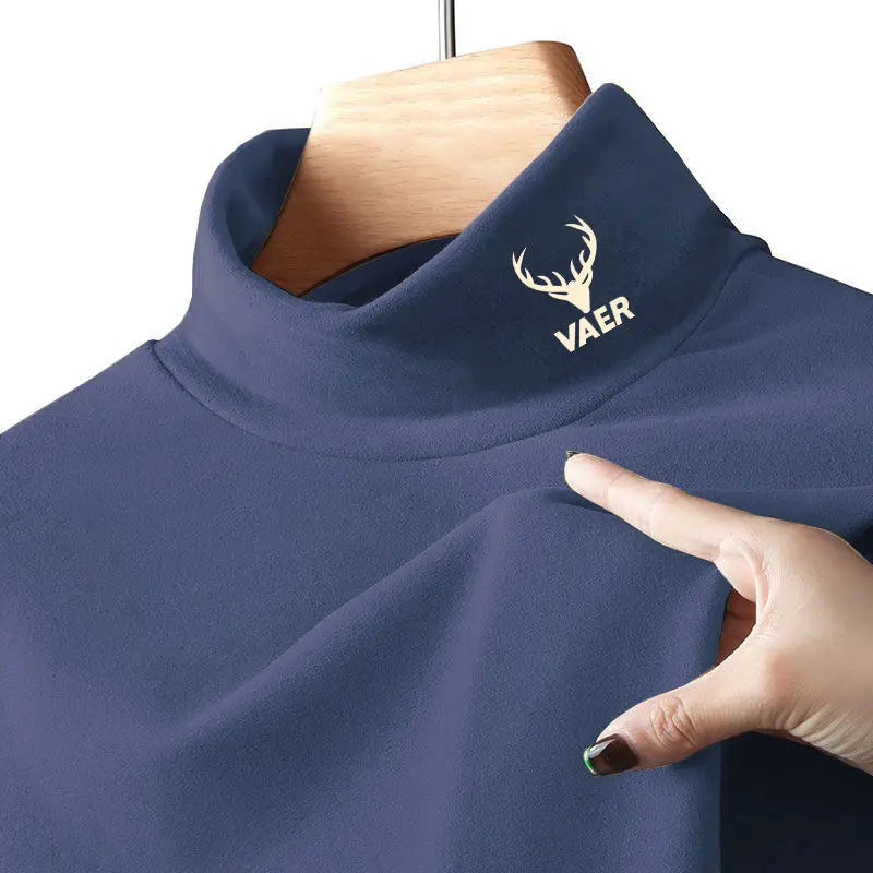 New Pullover Thickened Double-Sided Velvet Fleece Men's Long Sleeve T-Shirt High Collar for Autumn and Winter Casual Wear Tee