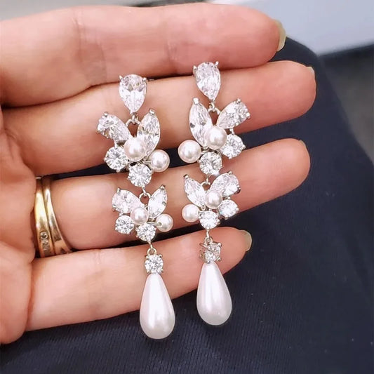 Aesthetic Bridal Imitation Pearl Dangle Earrings