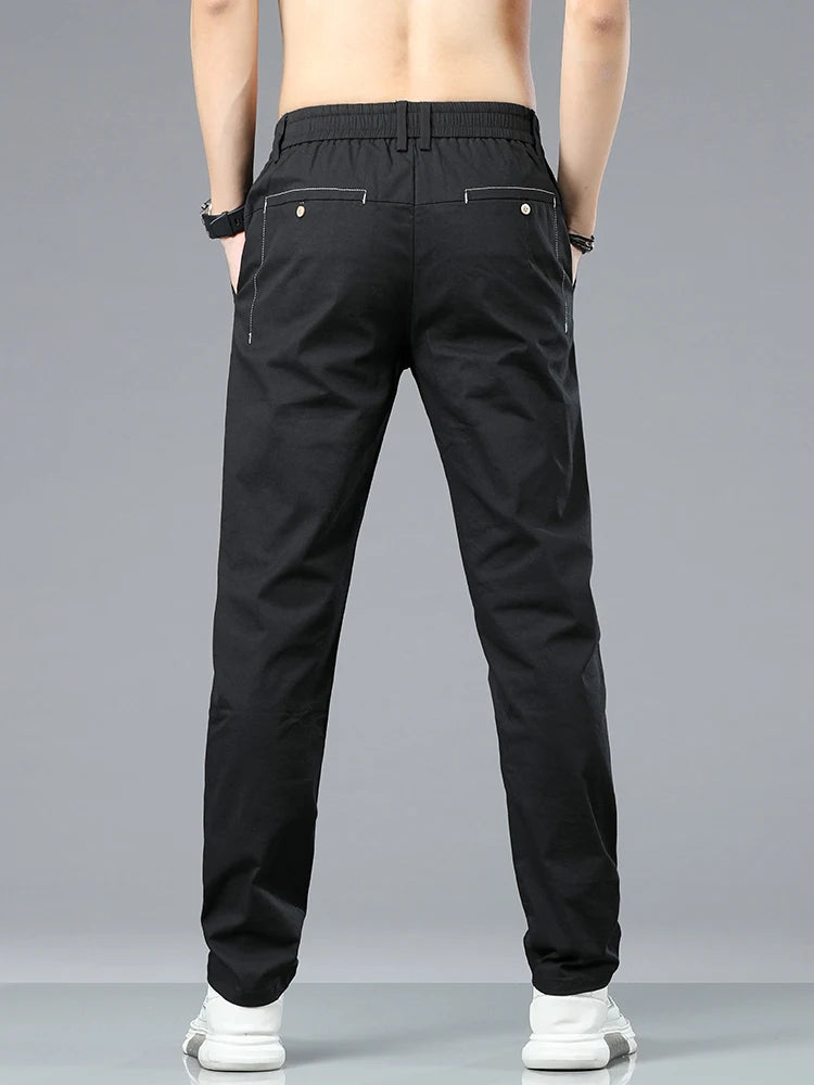 Brand Clothing Men's Casual Pants 98% Cotton Thin Business Straight Slim Fit Classic Trousers Stretch Spring Summer Male Pants