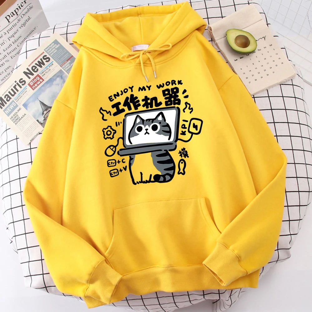 Cartoon Cat Is An Abstract Work Machine Mans Sweatshirt Comfort Sweatshirts Leisure Outdoor Pullover Youth Popular Clothes